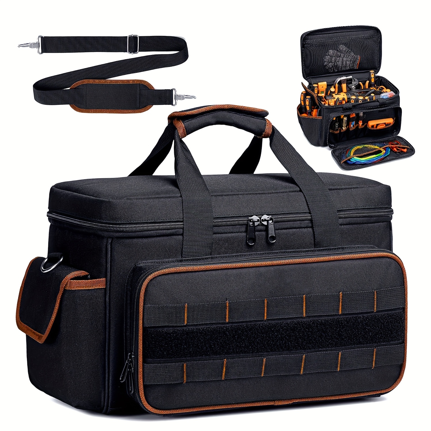 Image of Large 17 Inch Tool Bag With 20 Pockets & Wide Mouth, Heavy Duty Tool Organizer For Professionals - Adjustable Shoulder Strap, Portable Storage For Electricians, Mechanics, Carpenters