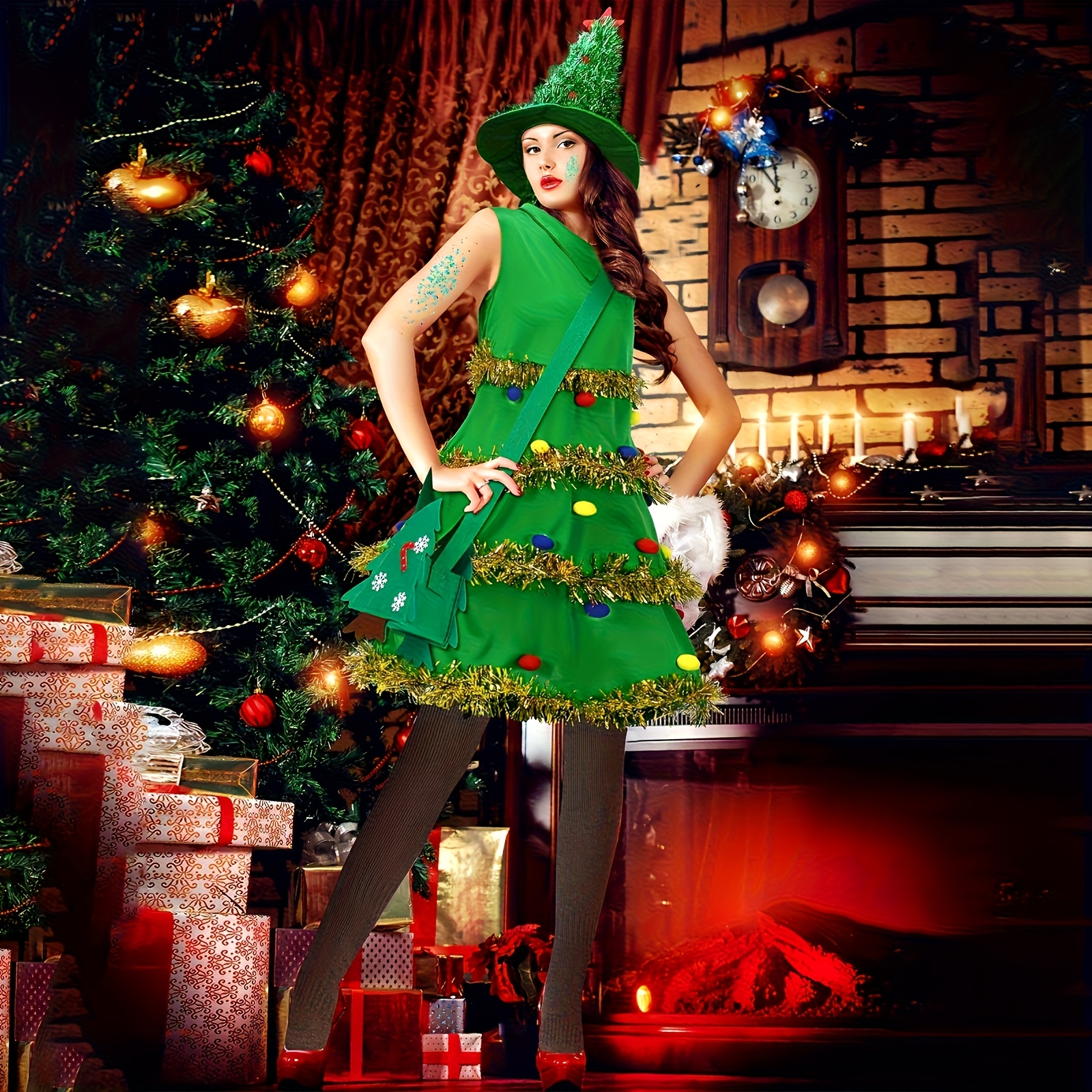 festive xmas dress White Christmas Maxi Dress, Holiday Xmas Trees Reindeer Santa Women Sleeveless Casual Cute Designer Plus Size Cocktail Party Designer S / White main image 0