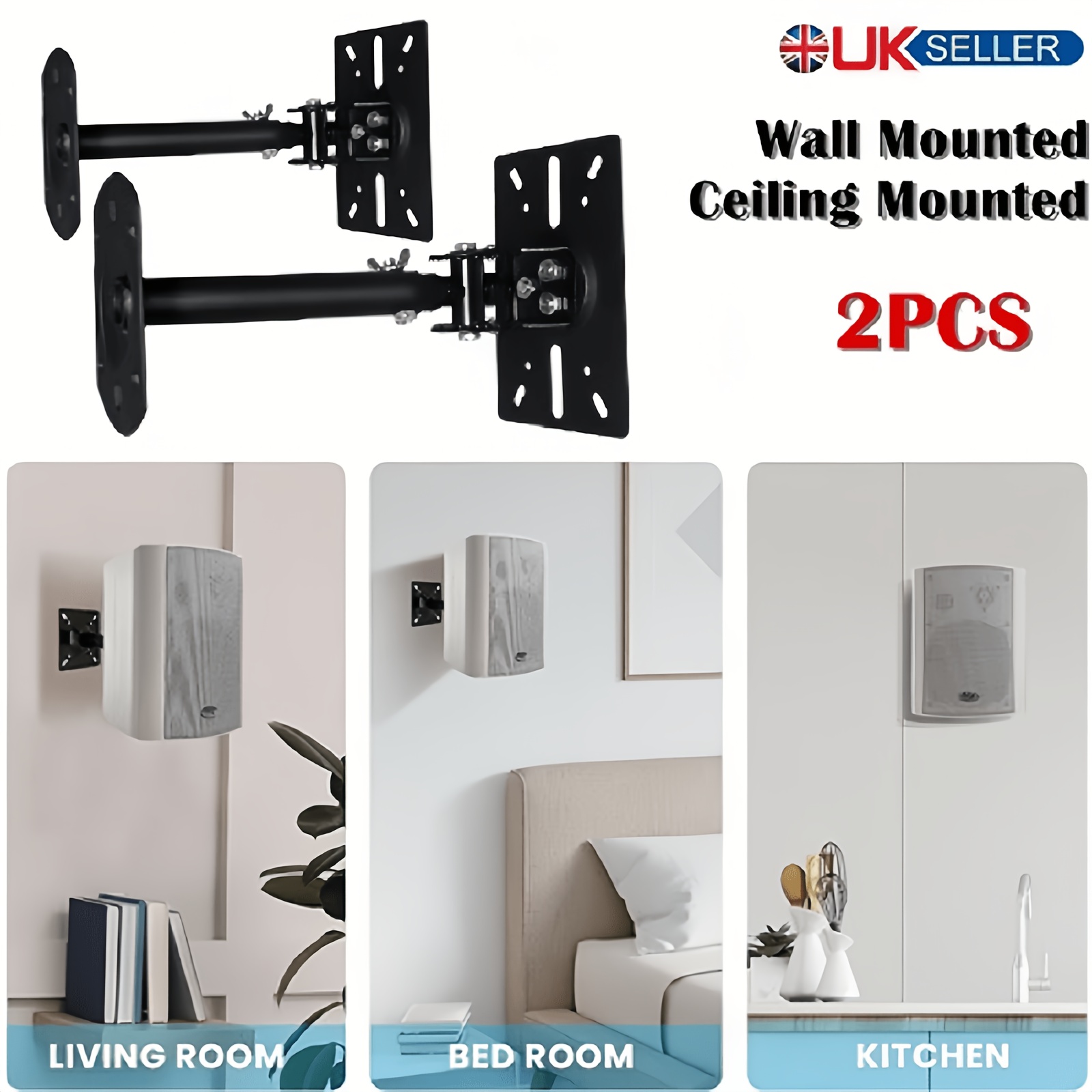 2pcs Metal Speaker Wall Brackets Holder Mount, Adjustable Tilt Swivel