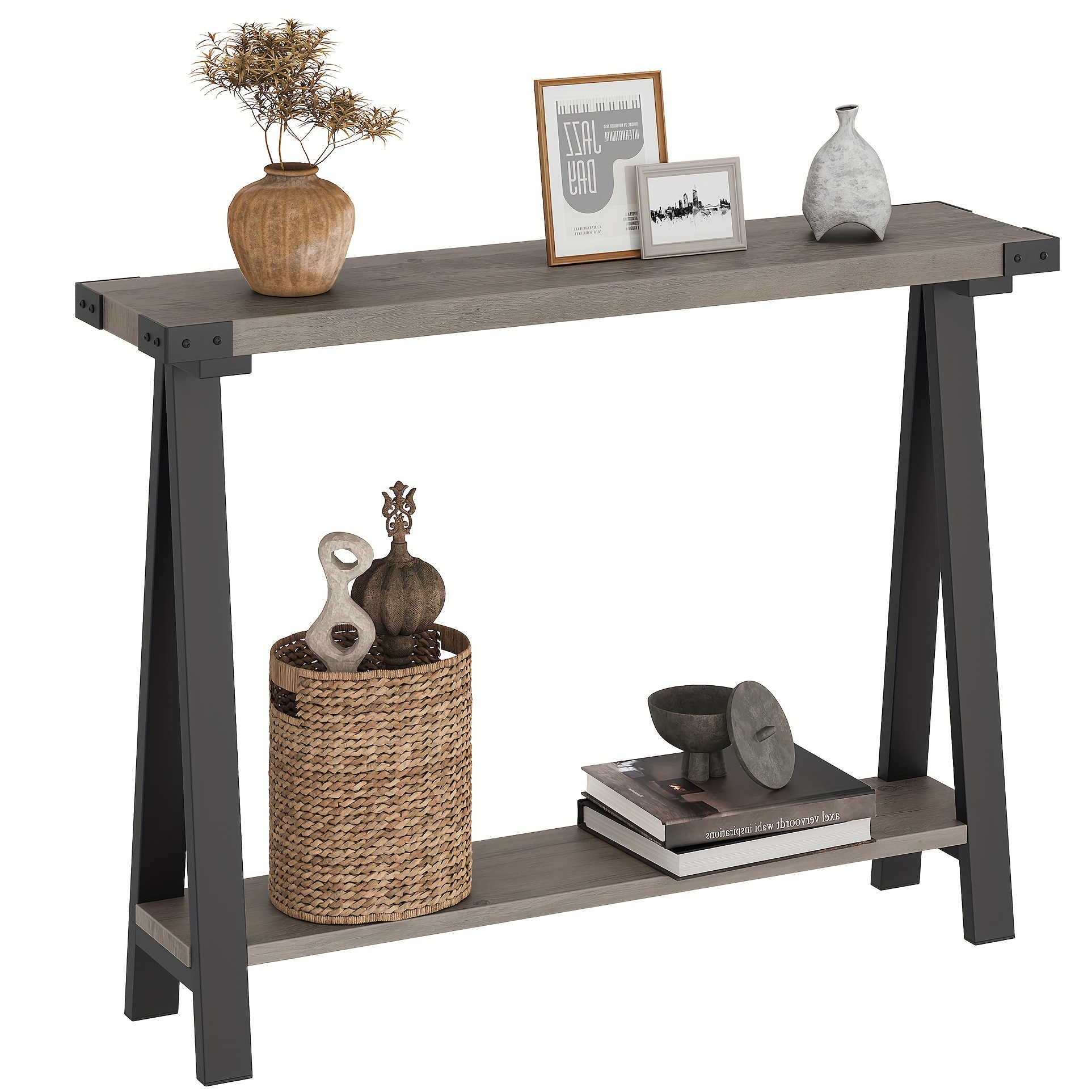 

Grey Console Table, 43.3" Entryway Table And Sofa Table, 2-tier Narrow Console Table With Storage, Console Tables For Entryway, Living Room, Hallway, Foyer, Corridor, Office