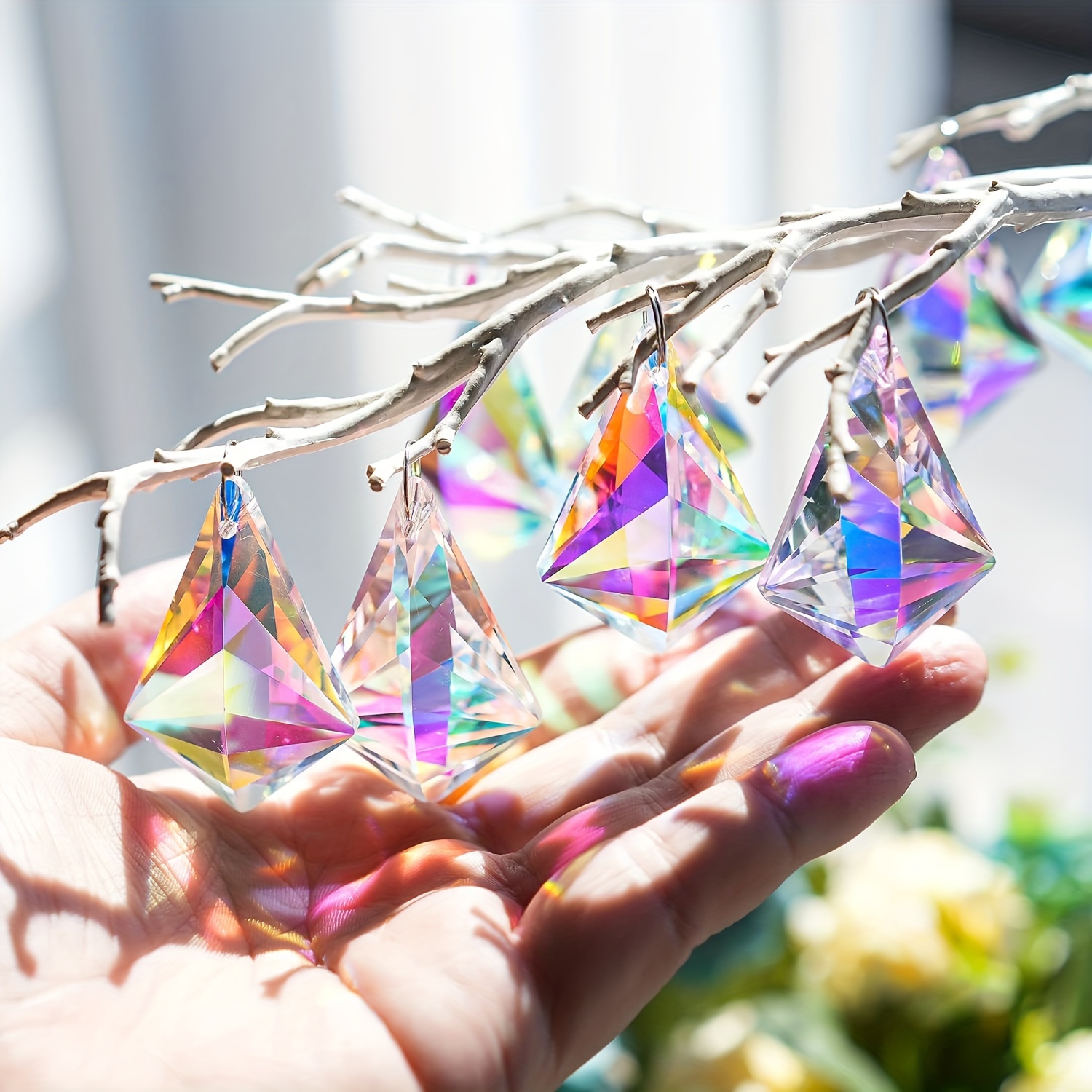 

10pcs Colorful Crystal Suncatchers, 50mm Rainbow Pendant Window Prisms, Crystal Glass Hanging Ornaments, Home Garden Wedding Diy Decors, 1.9 Inches