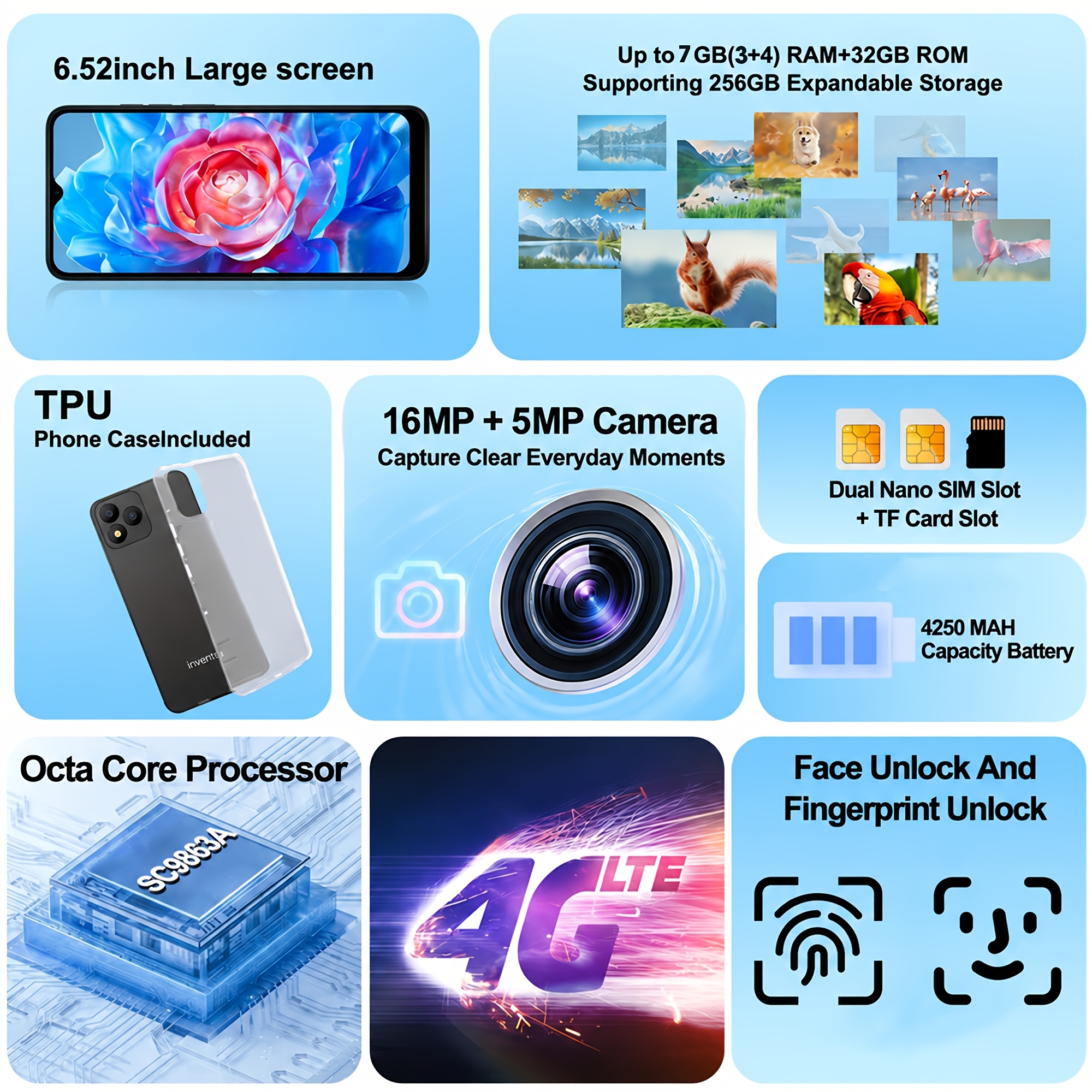 Invens-Note TK01 6.52 Inch Smartphone, 4G LTE with Octa-Core Android 12