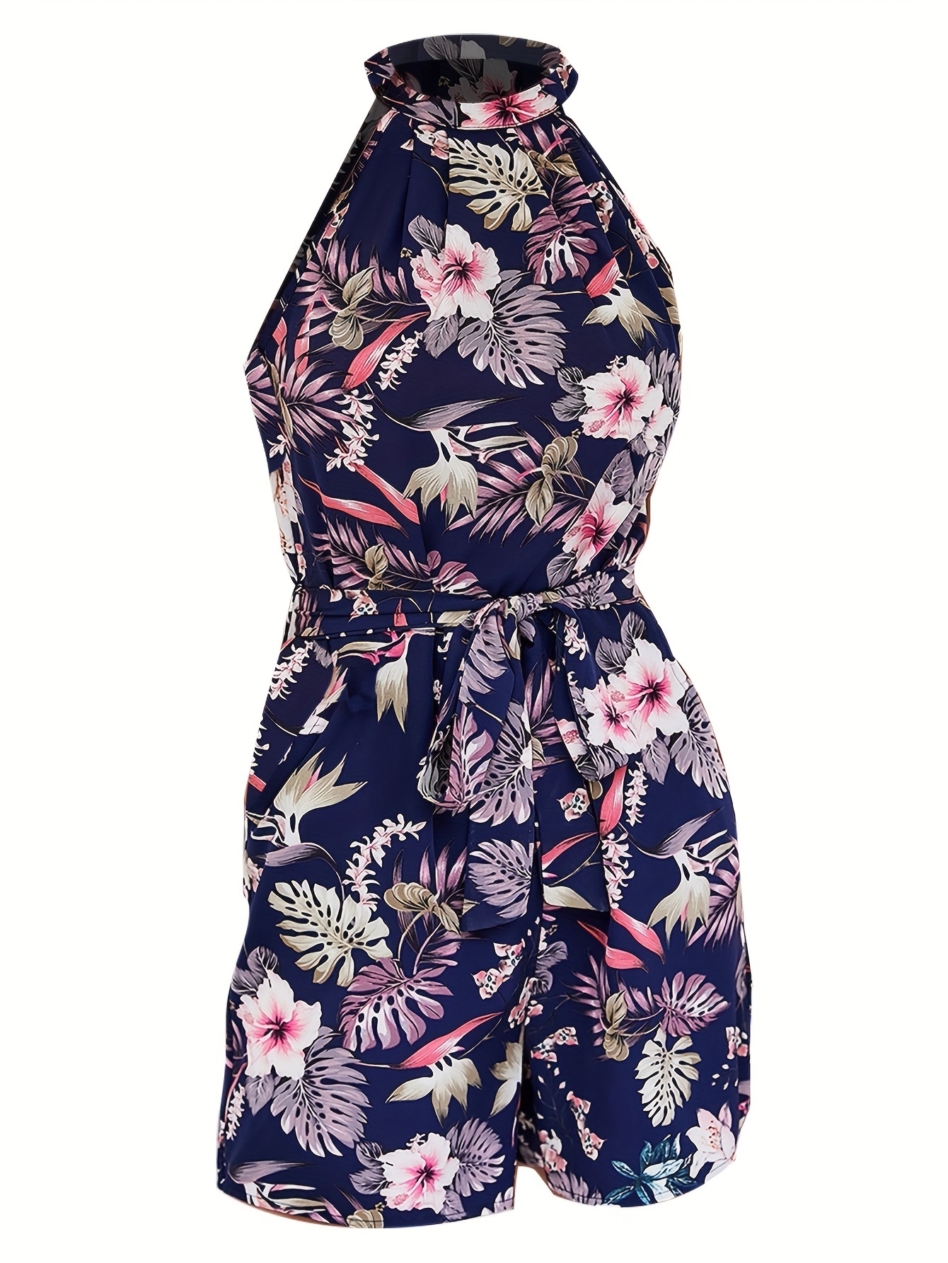 Floerns Women's Boho Floral Strapless Jumpsuit - Sleeveless Vacation Romper With Belt