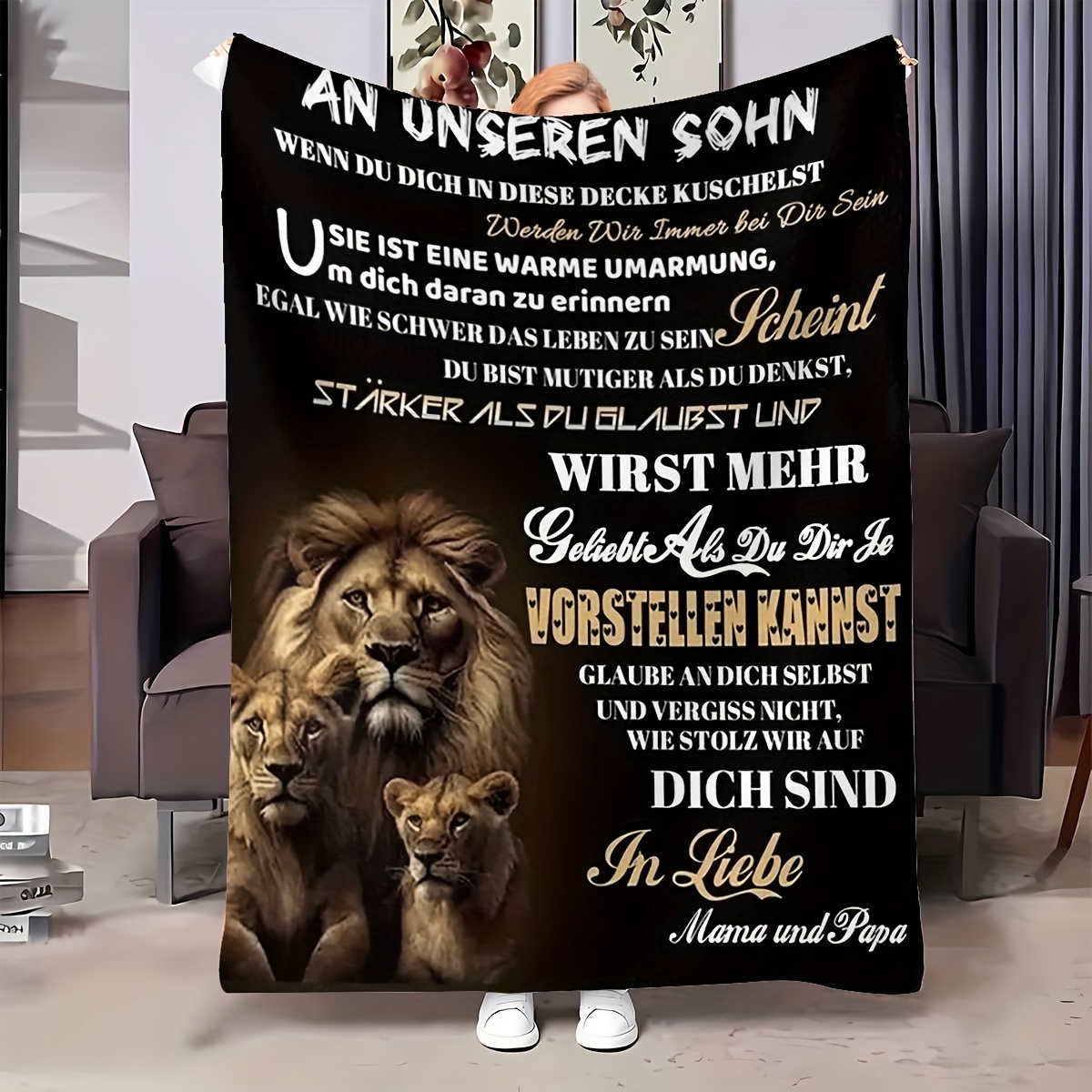 

Lion-themed Throw Blanket - Perfect Gift From Mom And Dad To Son, Ideal For Couch, Bed, Car Camping | Stain-resistant, Comfort