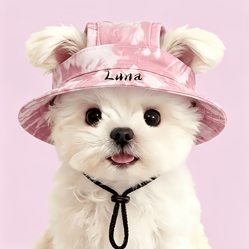 TEMU Customizable Name Pet Sun Hat, Dog Summer Ear- Sun Hat, Small Cute Sunshade Bowl Hat, Available, Pet Outdoor Photography Accessory