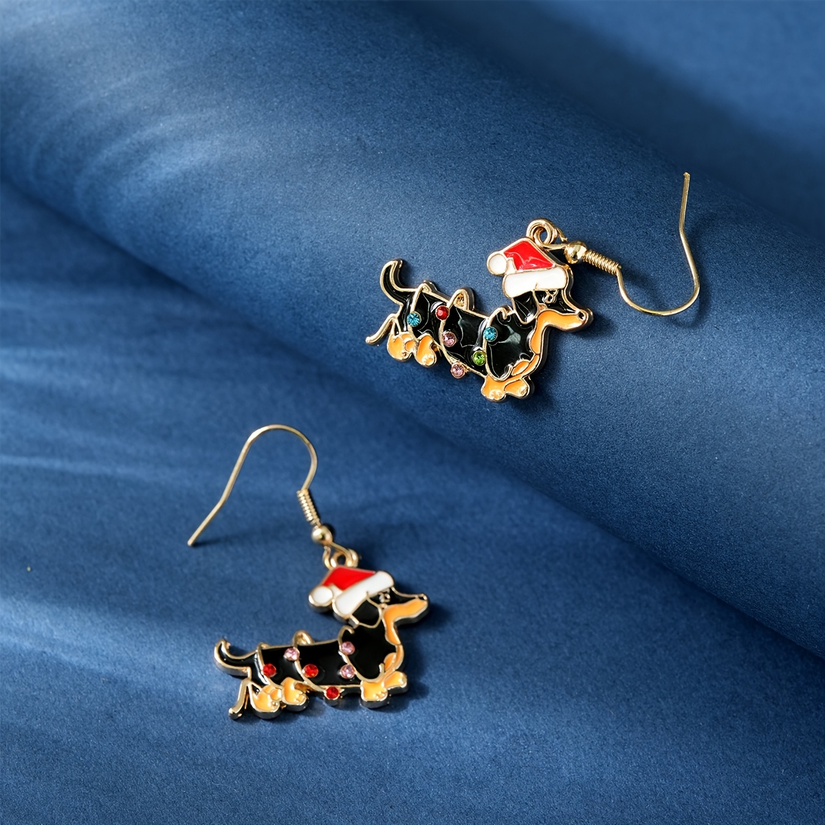 

Cartoon Christmas Dachshund Dog Earrings For Women - Cute Animal Theme, Zinc Alloy With 316l Stainless Steel Posts, Holiday Parties & Winter Wear