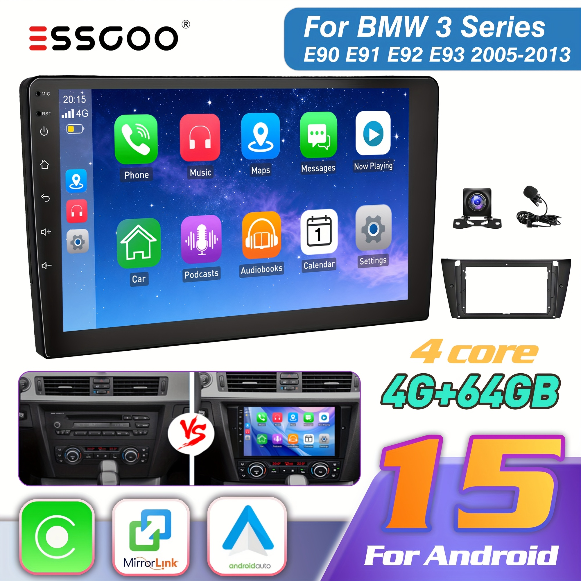 Image of Essgoo 9-inch 15.0 Radio For (2005-2013 Models) | 4gb+64gb, 2 Din Ips Screen | Ahd | Microphone | Wireless Carplayer & Auto | Support Swc, Fm, Wifi, & Eq Settings
