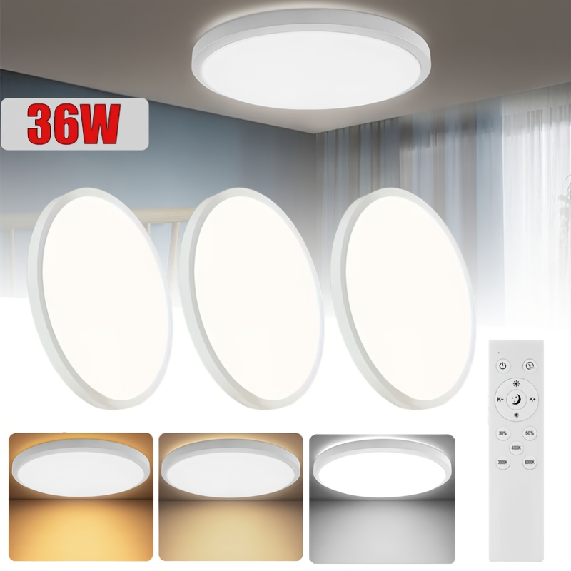 3pack 36w Ceiling Lights, Recessed Led Ceiling Lights With Remote Control, Dimmable, 3000-6500k Color Temperature Adjustable, Suitable For Bathrooms, , Garages, Stairs, Closets, , And Corridors