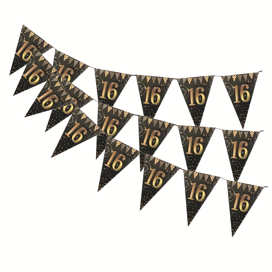 Image of 1/3/5pcs 16th Birthday Decorations Suitable For & - Number 16 Banner, Pennant & Triangle Flags With Age Number For Sweet 16 Party Supplies, Paper Party Decorations For 16 Years Birthday /