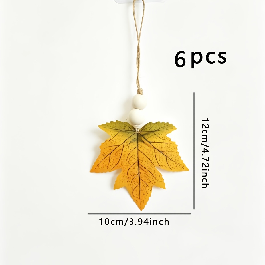 TEMU 6pcs Set Of Autumn Maple Leaf Wooden Bead Pendants, Fall Thanksgiving Home Hanging Decor Halloween Decorations Christmas Decorations