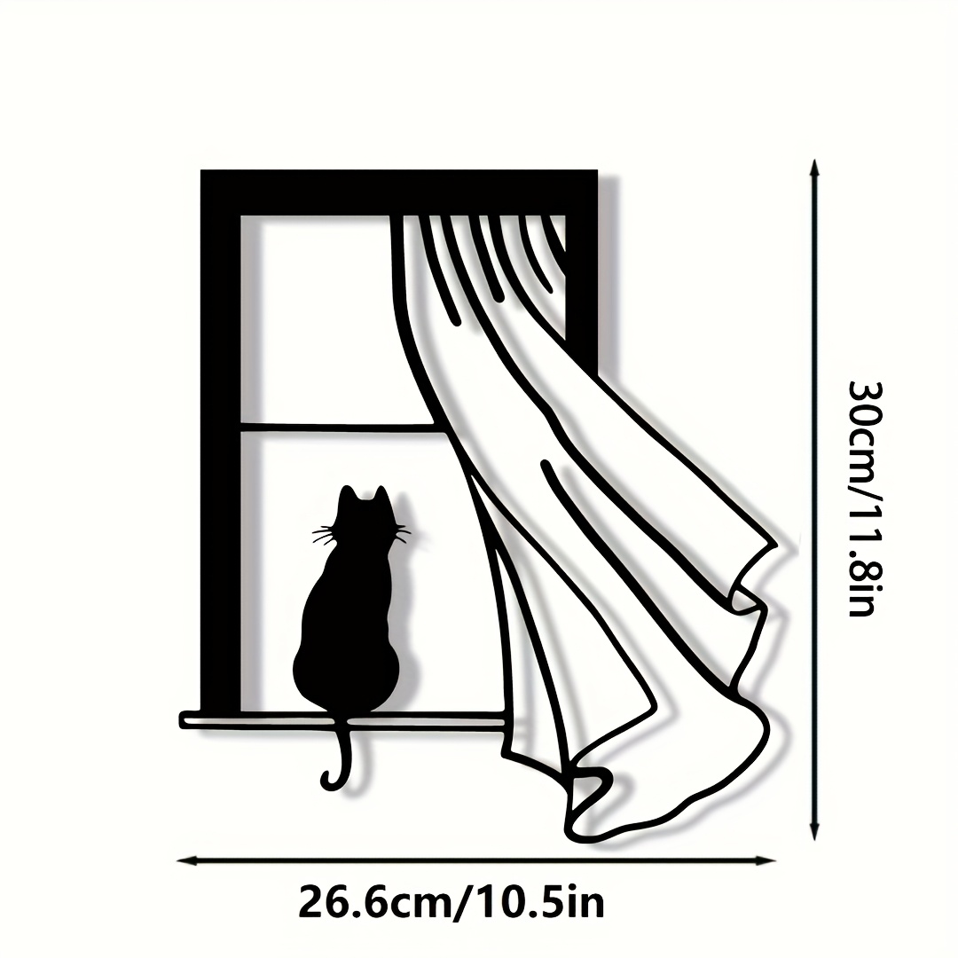 TEMU 1pc Modern Minimalist Cat Silhouette Wall Decor - Vertical Black Iron Suitable For Living Room, Bedroom, Office | Feline Art For Holidays, Day &