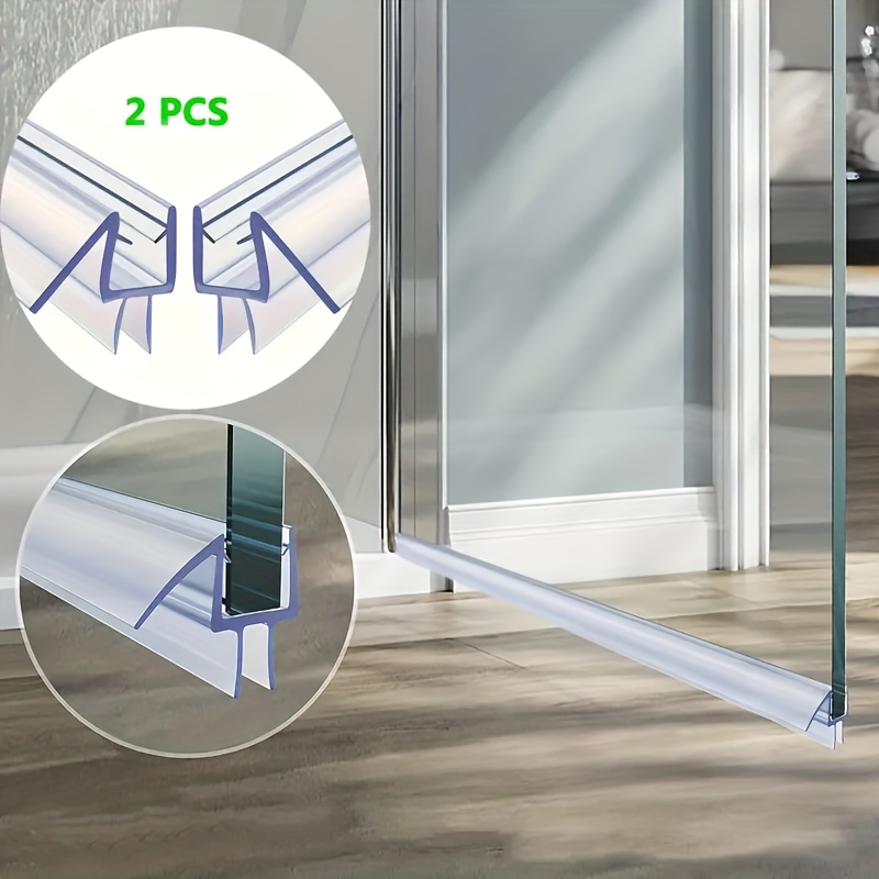 Image of 2pcs Set Total Length 39.37inch Frameless Shower Door Seal Strips - Leak-proof, Keeping Bathroom Dry, , Noiseless Silicone Bottom Sweep With Drain Tube, 19.85inch Long Each
