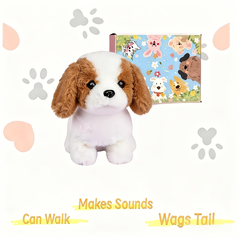 TEMU Brown Realistic Robot Dog - Exquisite Gift Box, Interactive Walking, Barking, , Eyes And Soft Plush, Or Gift - Cute Animal , Halloween Gift,