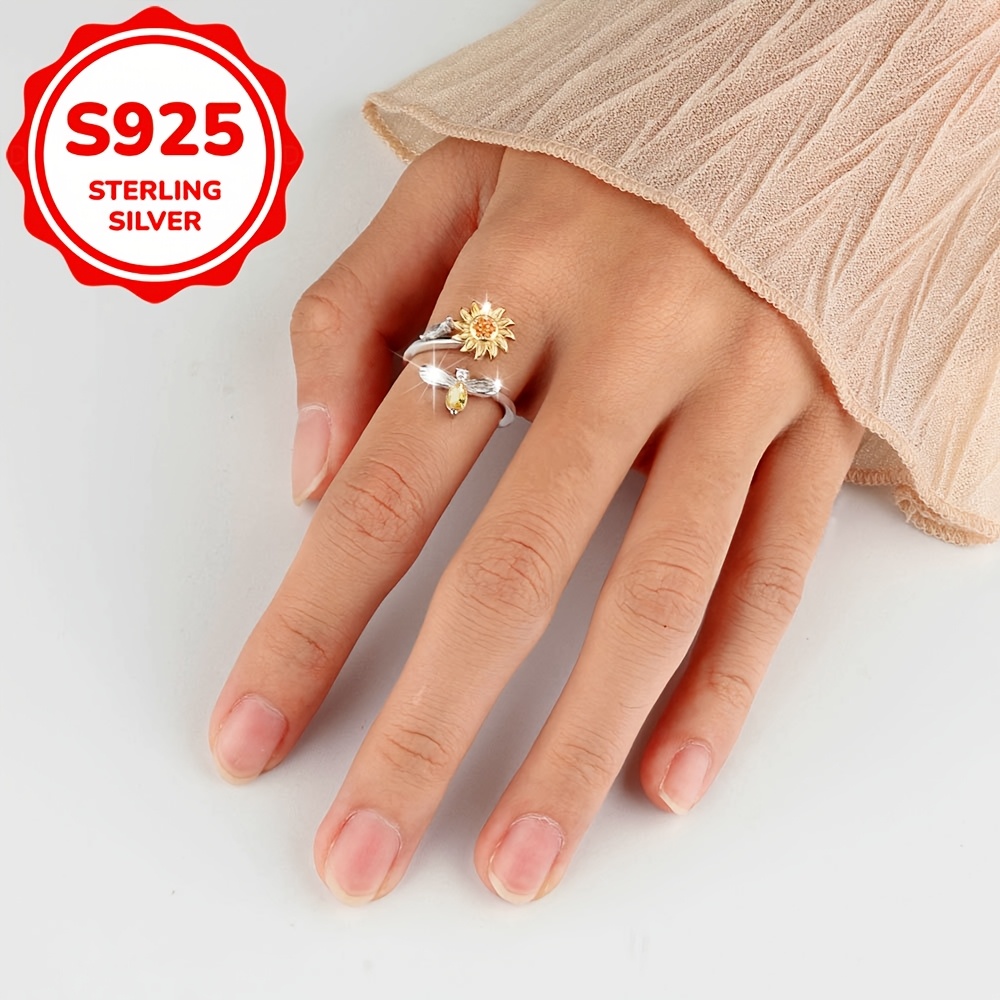 Women's S925 Sterling Silver Sunflower Rotating Ring