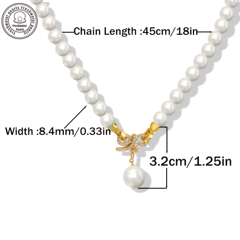 TEMU Elegant Handcrafted Freshwater Freshwater Necklace With Golden-tone Clasp & Sparkling Accents â 8mm Large Freshwater, Bohemian Style Jewelry Fo