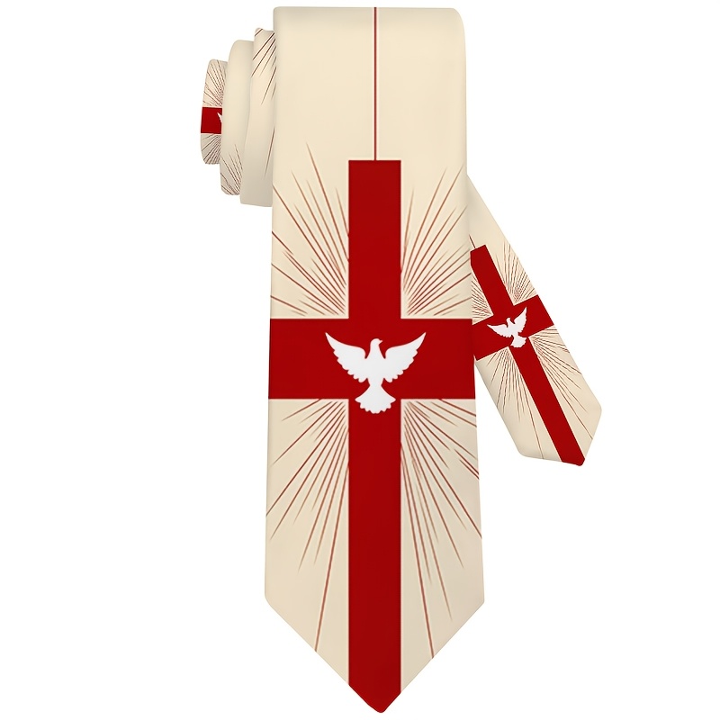 TEMU 1pc, Cross And Pattern Print Woven, For Work, Interviews And Banquets | Men's Tie - Ideal Gift For Male