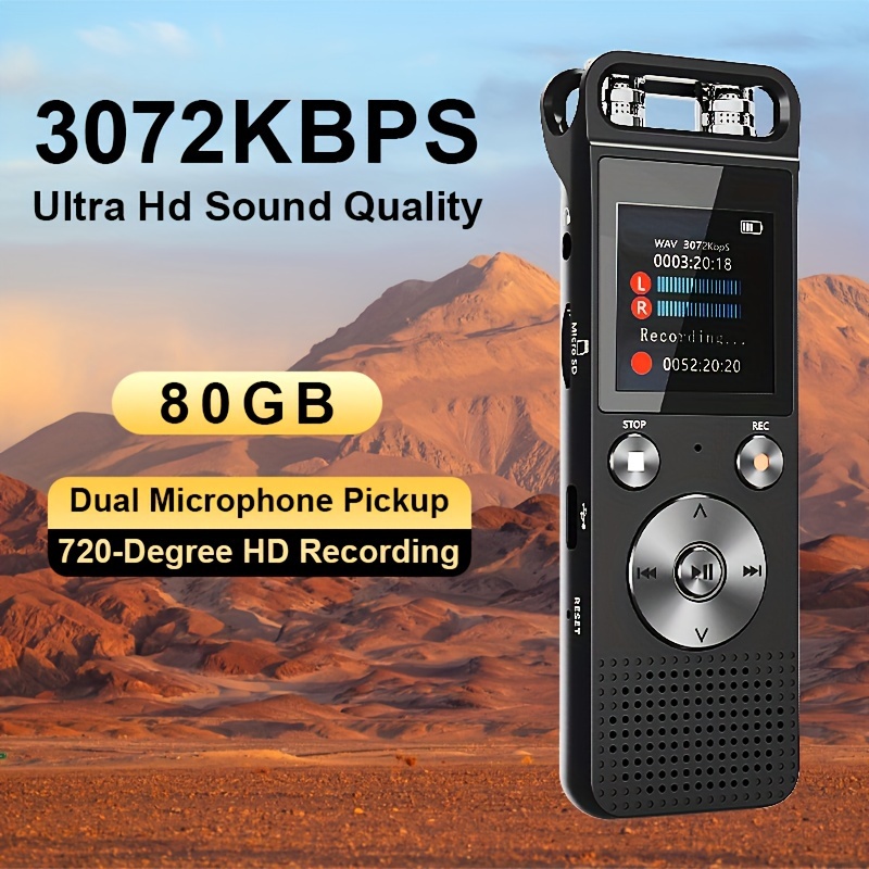 

32gb/80gb Voice Activated With 7-level , & Password , Dual Microphone Pickup, Hd Recording, Rechargeable Battery, Ideal For Students, Teachers, Journalists, Voice Recording Device