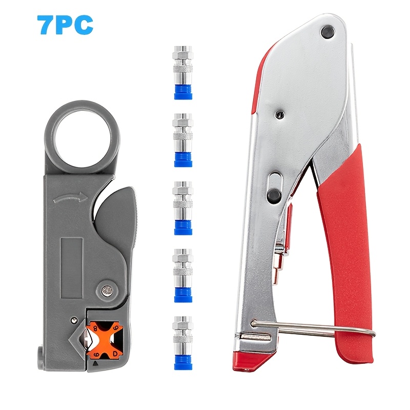 TEMU Kit d'outils de sertissage de câbles coaxiaux à compression de type F RG59/RG6, 7pcs/20pcs, dénudeur et sertisseur de fil 2-en-1, conçu pour