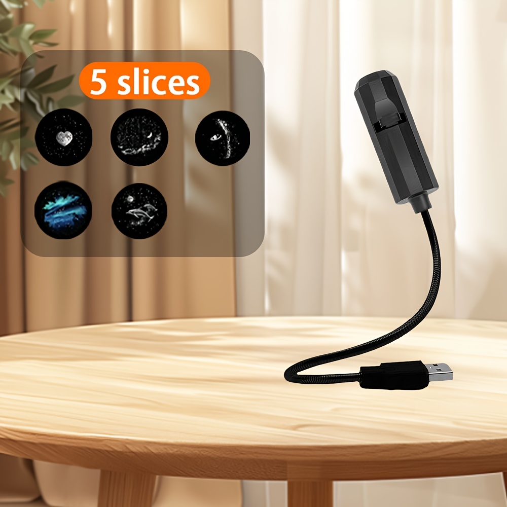 TEMU 1pc Portable Star Projector Light, 5pcs Star Projector Light, Replaceable Film, 360° Rotatable Decorative Light, Starry Sky Atmosphere Night