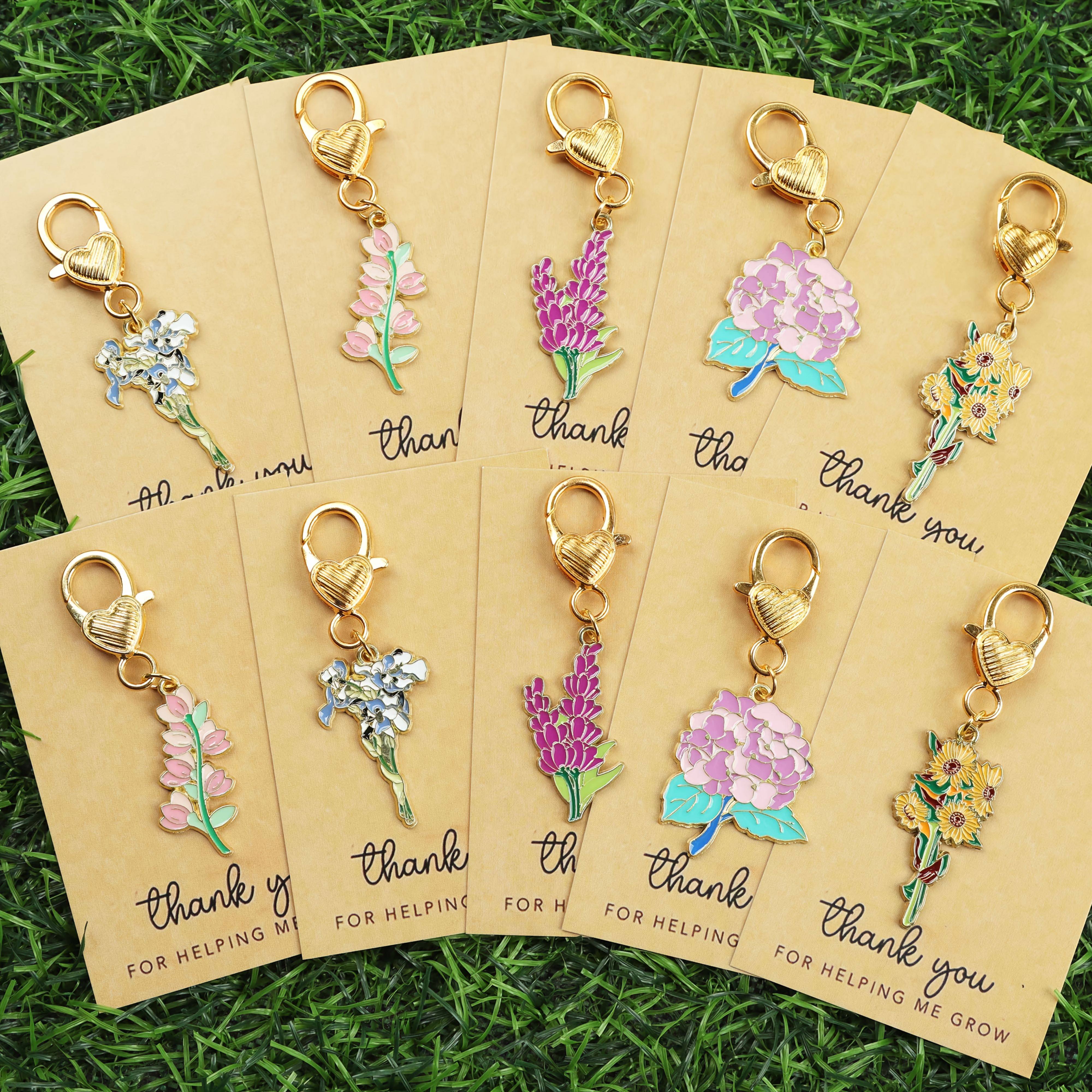 E-shop 5/10 Stück Blumenstrauß Schlüsselanhänger, Kirschblüten Pfingstrose Anhänger Niedliches Blumen Schlüsselanhänger Set, Sonnenblumen