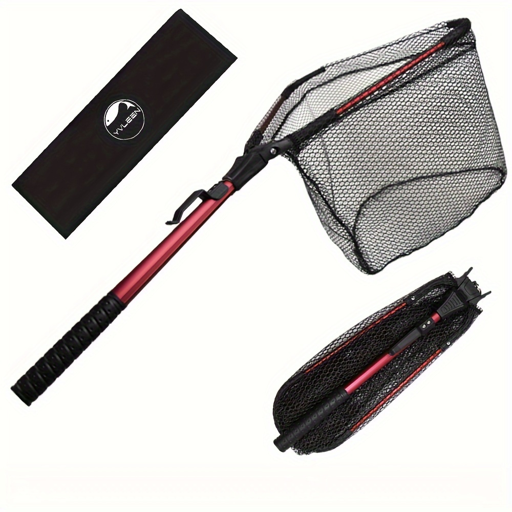 

yvleen Folding Fishing Net - Robust Aluminum Telescopic Pole Handle, Nylon Mesh 16"" Hoop Size - Ideal For Catch And Release, Fishing Accessories