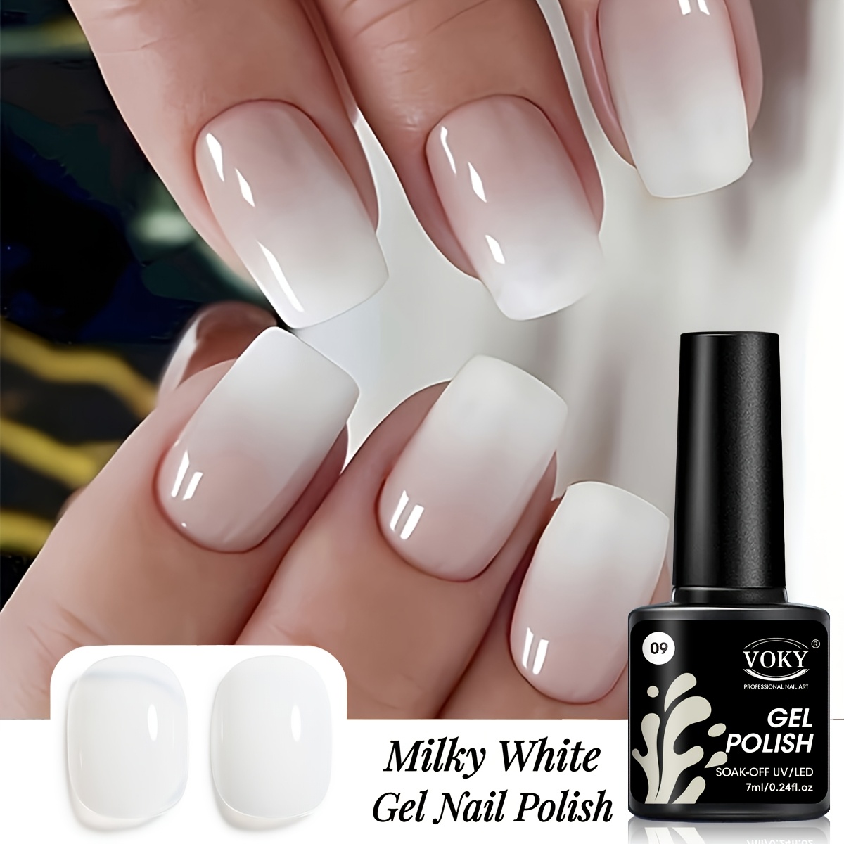 Voky 1pc Milky White Nail Polish, Sheer Translucent Tone, Flattering On Tones, Natural & Elegant Look