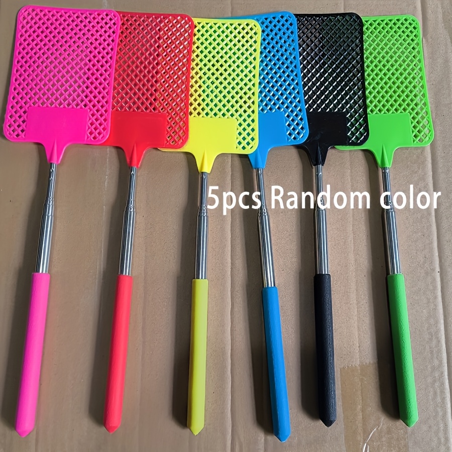 5/10pcs Random Color Fly Swatters With Non-slip Grips, Adjustable 5-section Telescopic Durable Handle, Battery-free For Indoor & Outdoor Use