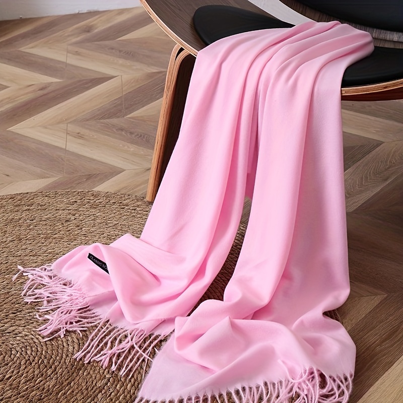 

Solid Color Tassel Scarf,soft Warm Cashmere Feeling Shawl, Mature Style Coldproof Inelastic Scarf For Women Men Large Wraps Breathable Scarves For Women Tassel Sun Protection Rectangular Scarf, Warm