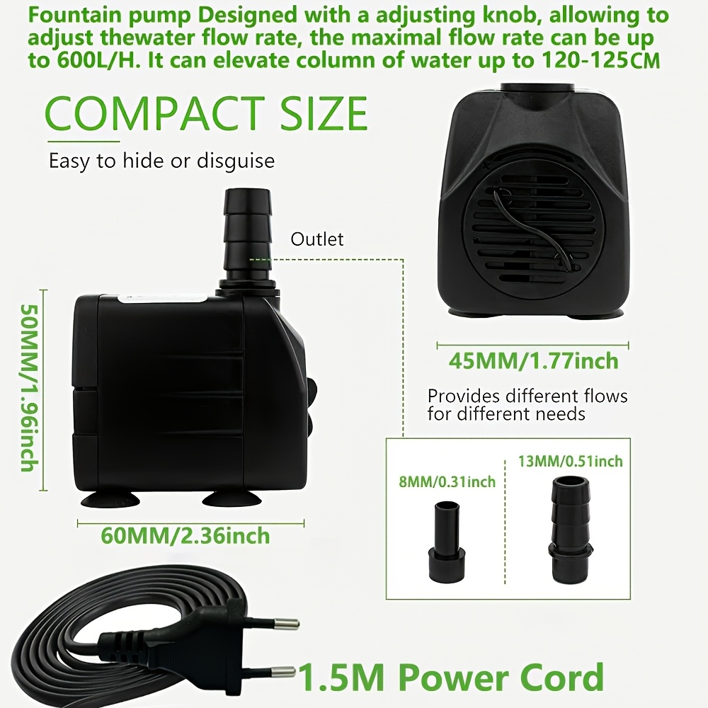 Image of 1pc Ac 220v Submersible Water Pump (3w/5w/8w/10w) With Eu Plug – Suitable For Aquariums, Fountains, Fish , And Garden Water Features