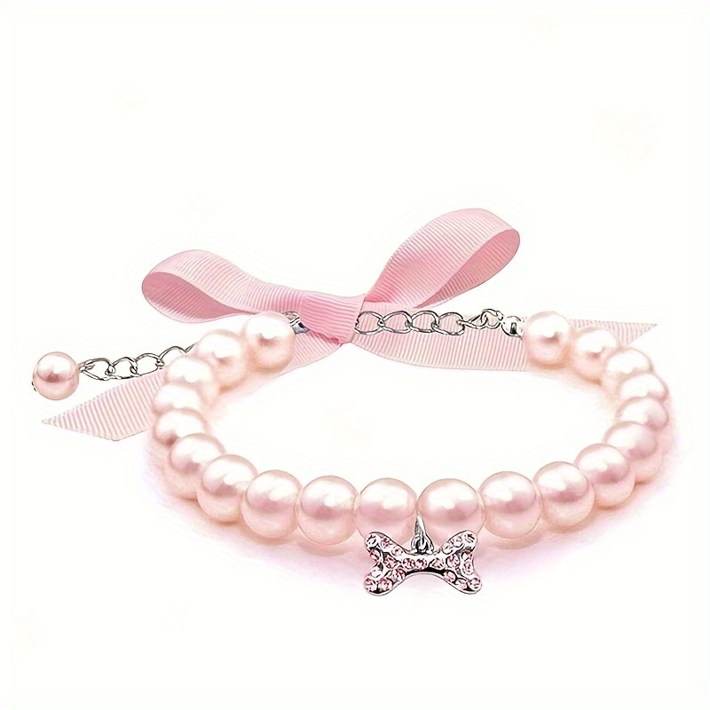 

chic" 1pc Pearl Collar Necklace With Rhinestone Bone, Fancy Cat Wedding Collar Jewelry For Girls Cat Puppy Accessories