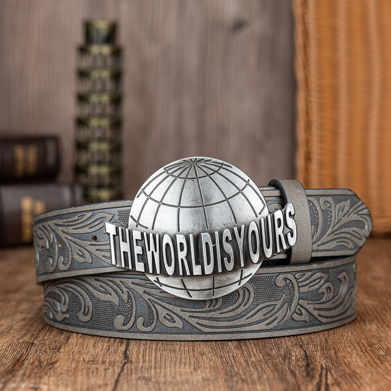 TEMU Earth Big Plate Individual Trendy Belt Pleated Pu Embossed Belt Men's Belt