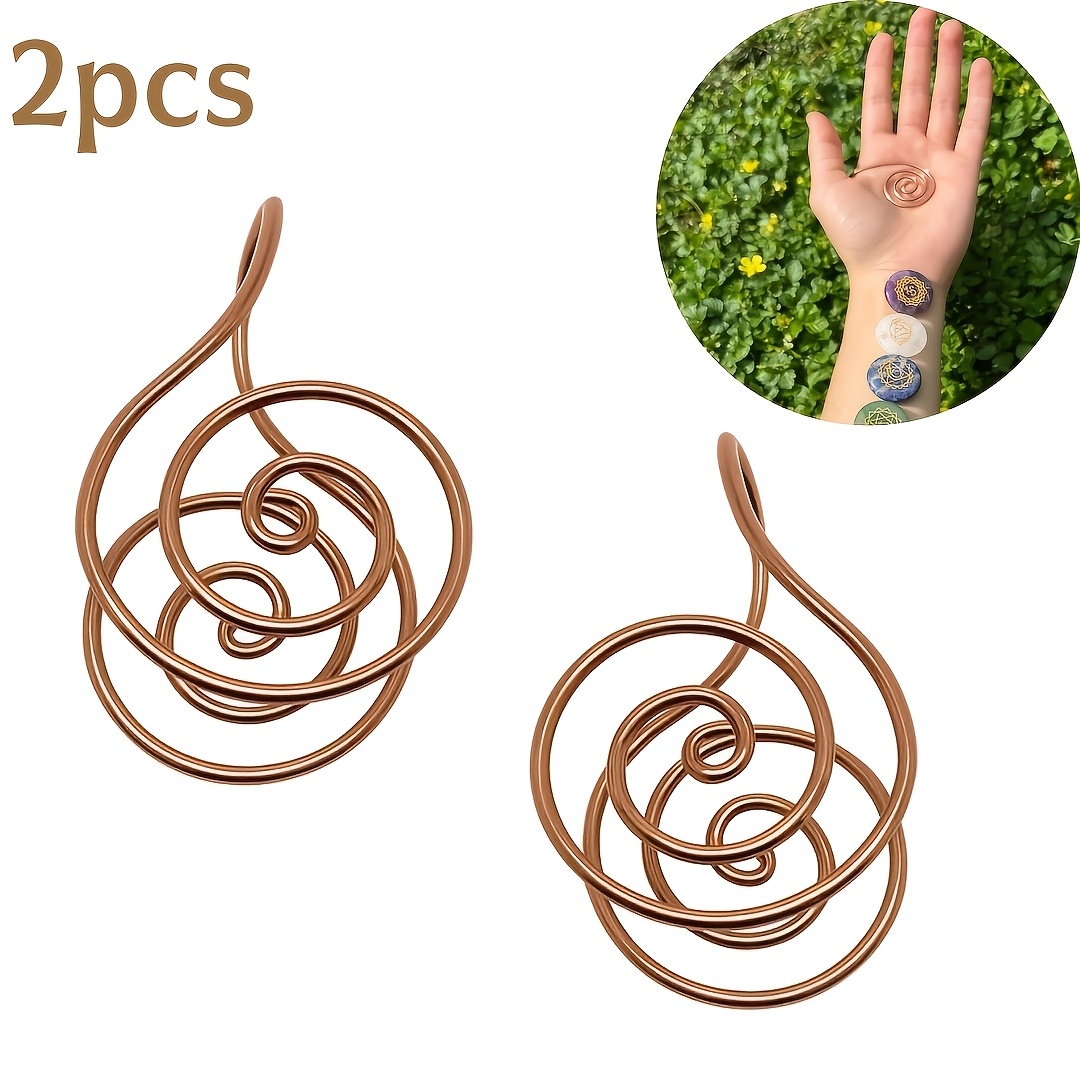 TEMU 2pcs Copper Palm Rings Spiral Cuff Bracelets For Meditation, And Zen Practice - Unisex Spiritual Jewelry Gift