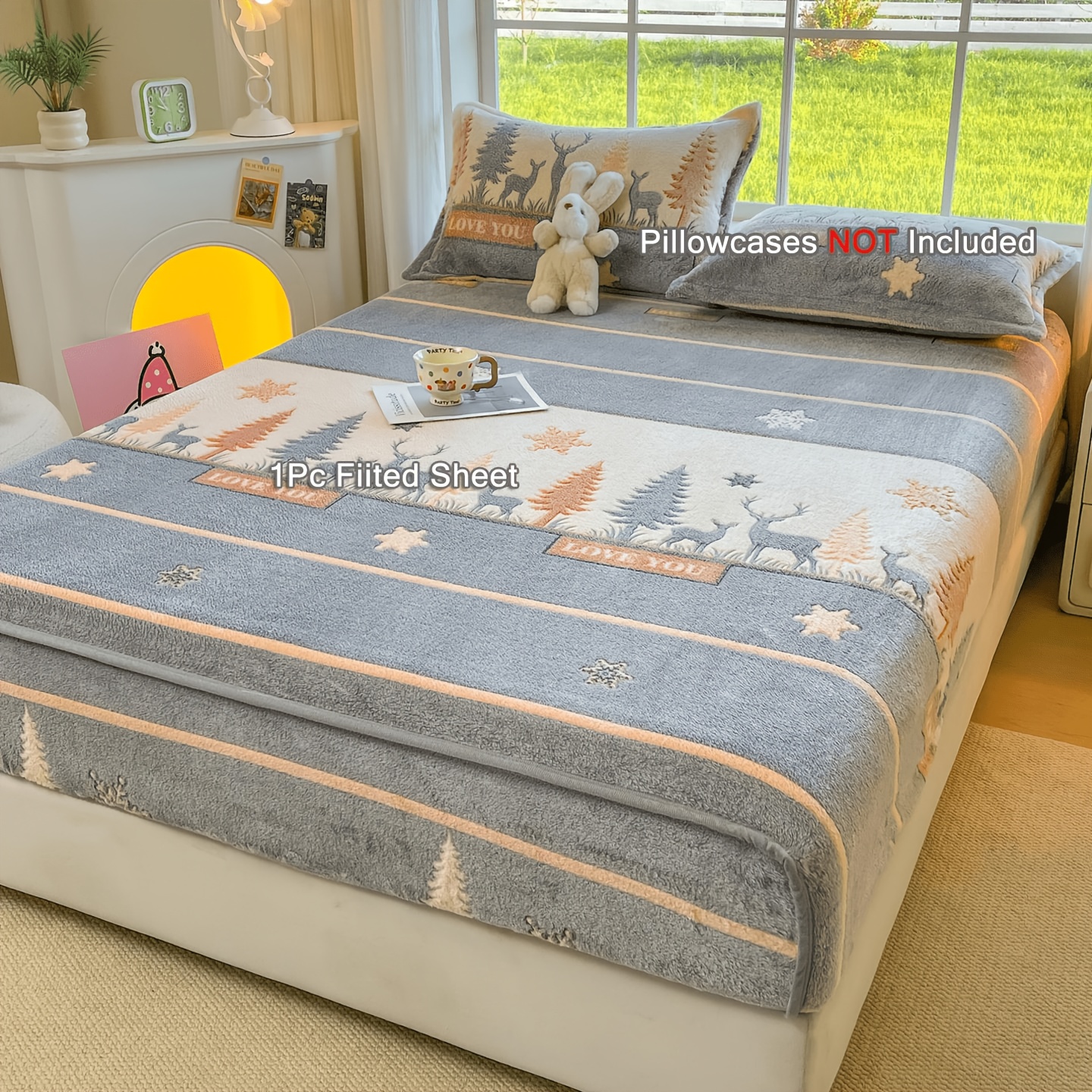 Image of Premium Thick Snow Flannel Fitted Sheet, Plush Warm Mattress Cover, Stretchy Anti-slip Bed Sheet, Bedding Protector Without Pillowcase, In Single/double Size For All Bedroom Decor