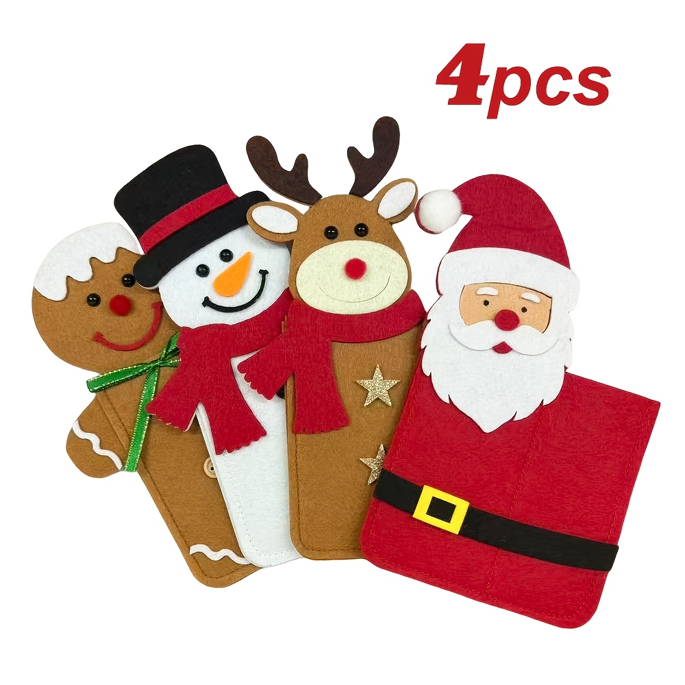 TEMU 4pcs Set, Cute Christmas Placemats, Tableware Storage, Santa Claus, Reindeer, Snow And Gingerbread Man Designs, Christmas Tableware Holder,