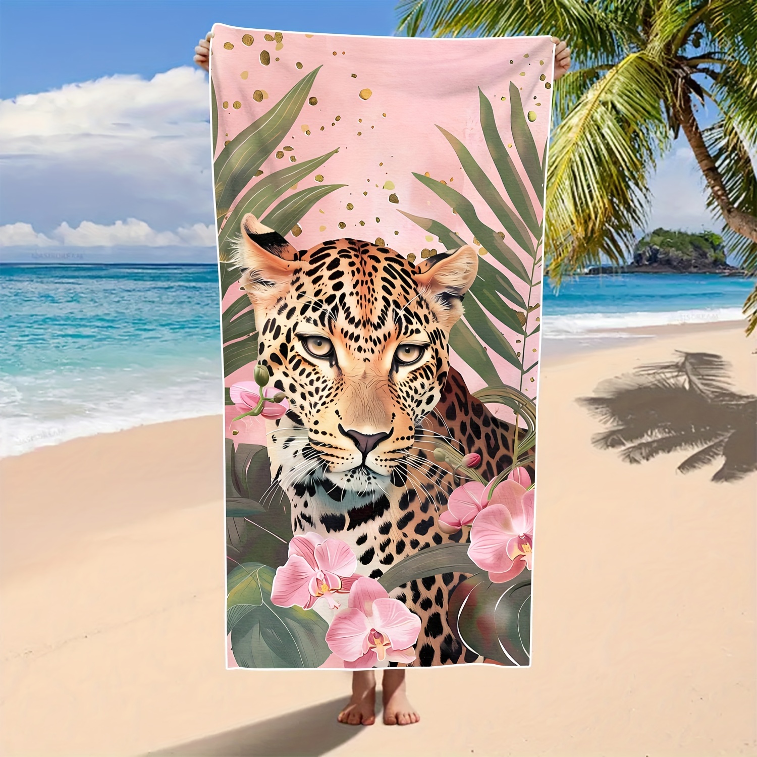 TEMU Ilustración de Leopardo, Alfombra/Tapete Exterior Súper Absorbente, Toalla de - Diseño Moderno para Piscina y Natación, Ideal para Deportes,