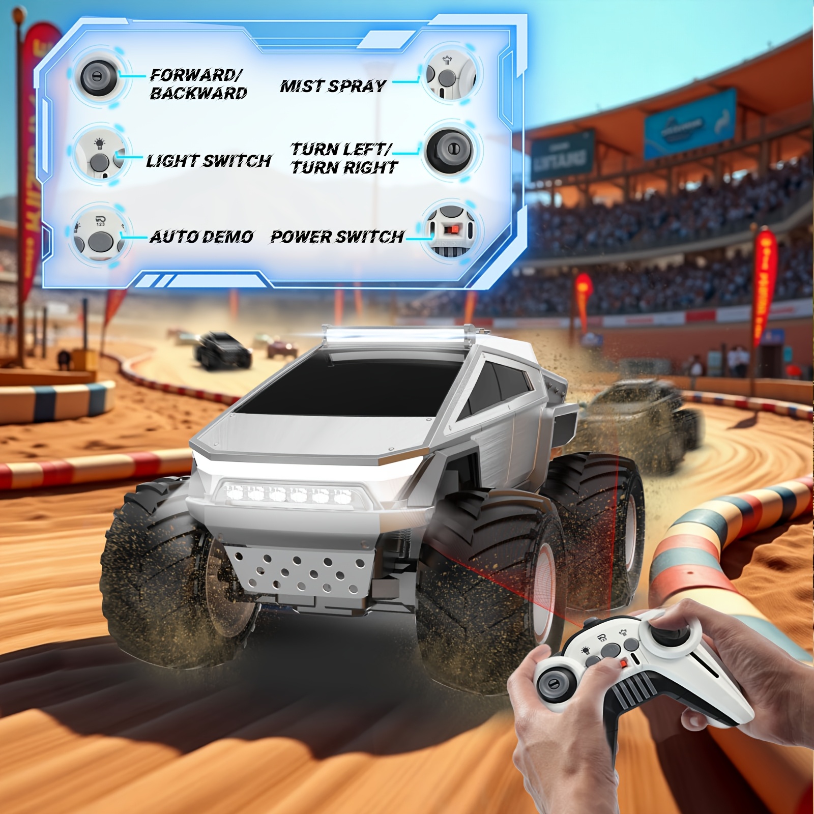 Remote Control Monster Truck Toy with USB/Battery Powered LED Lights, Realistic Engine Sounds, Off-Road Truck, All-Terrain Vehicle, Compatible with Gaming Controllers - Birthday/Christmas Gift for Boys & Girls Ages 3+ (Durable Construction), Toycar