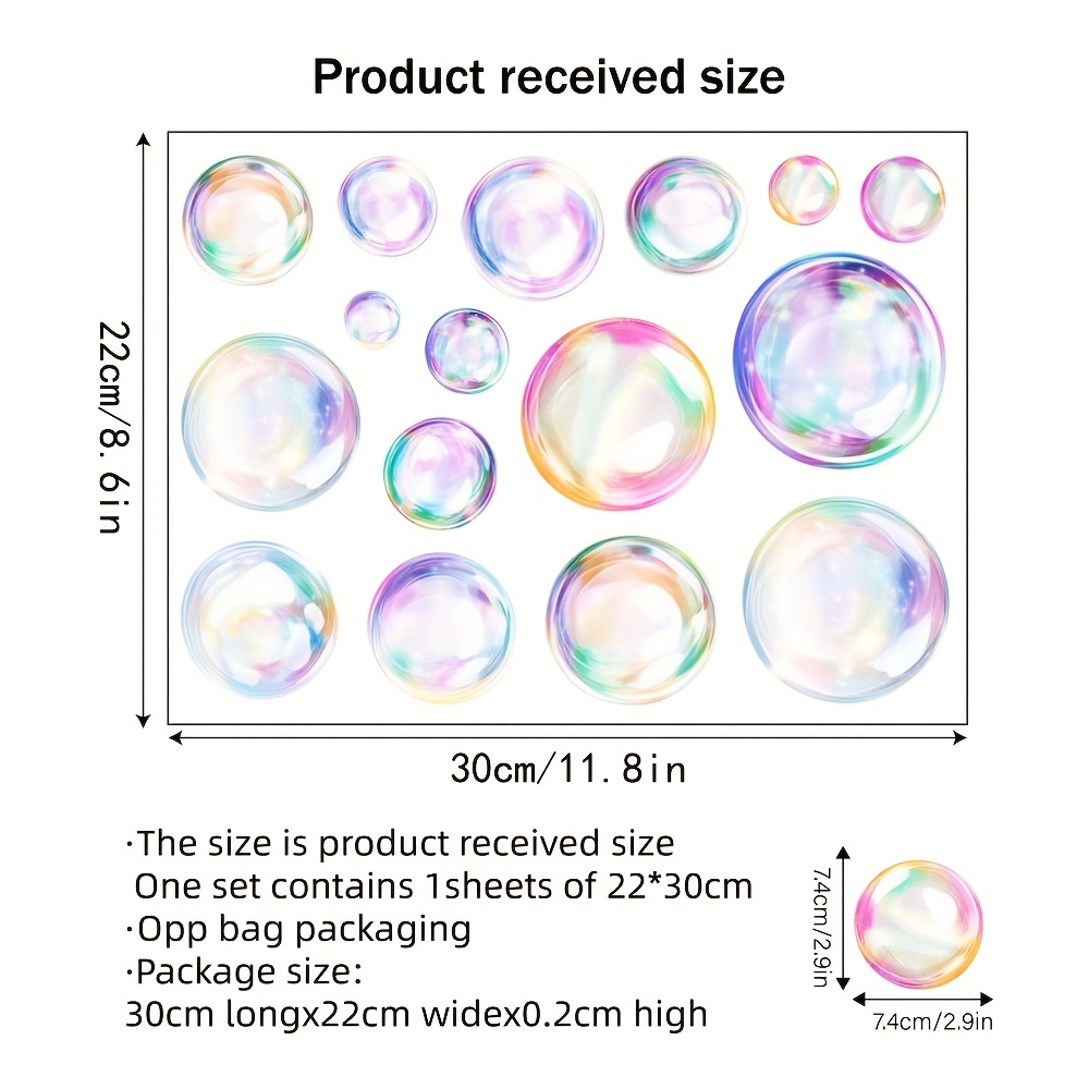 1pc Cartoon Multicolor Bubble Print Glass Sticker Room Living Room Window Removable Static Cling