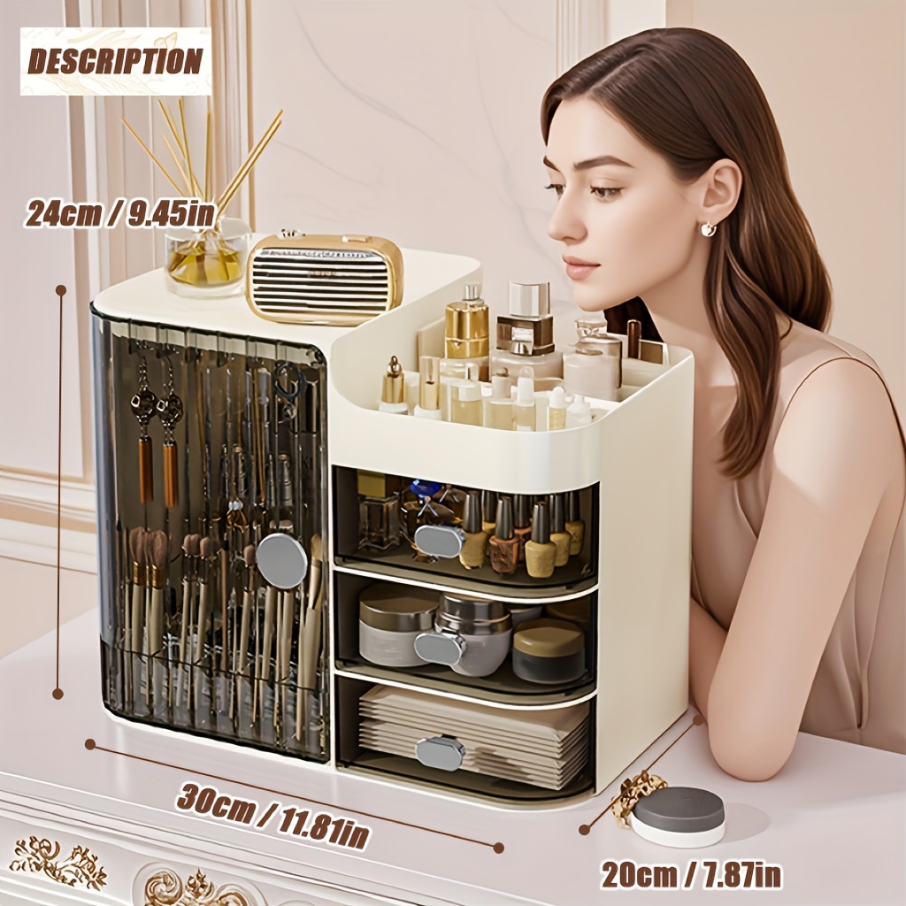 Large Capacity Makeup And Skincare Storage Box With Drawers And Mirror, 3-tier Cosmetic Organizer For Home Storage, Essential For Vanity And Desk Organization