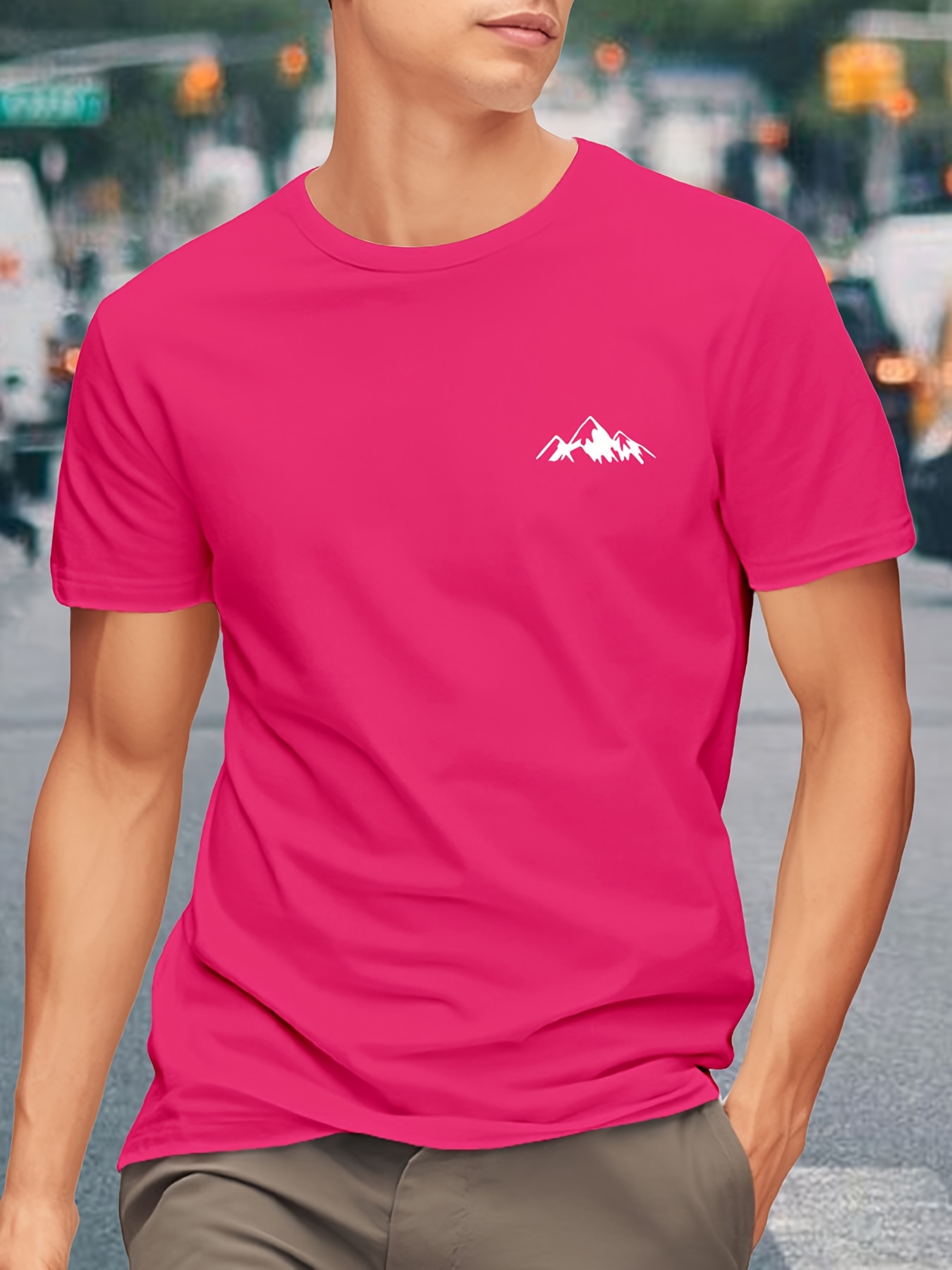 Men'S Heavyweight 180gsm Mountain Graphic T-Shirt - Minimalist Black Line Drawing, Non-Stretch Fabric for Gym, Hiking, Casual Casual Attire - Everyday Essential Tee for Outdoor Enthusiasts, Hiking Apparel, Round Neckline Shirt, Durable Casualwear, Gym Clothing, Basic Style, Breathable Material, Short Sleeve Top, Active Lifestyle