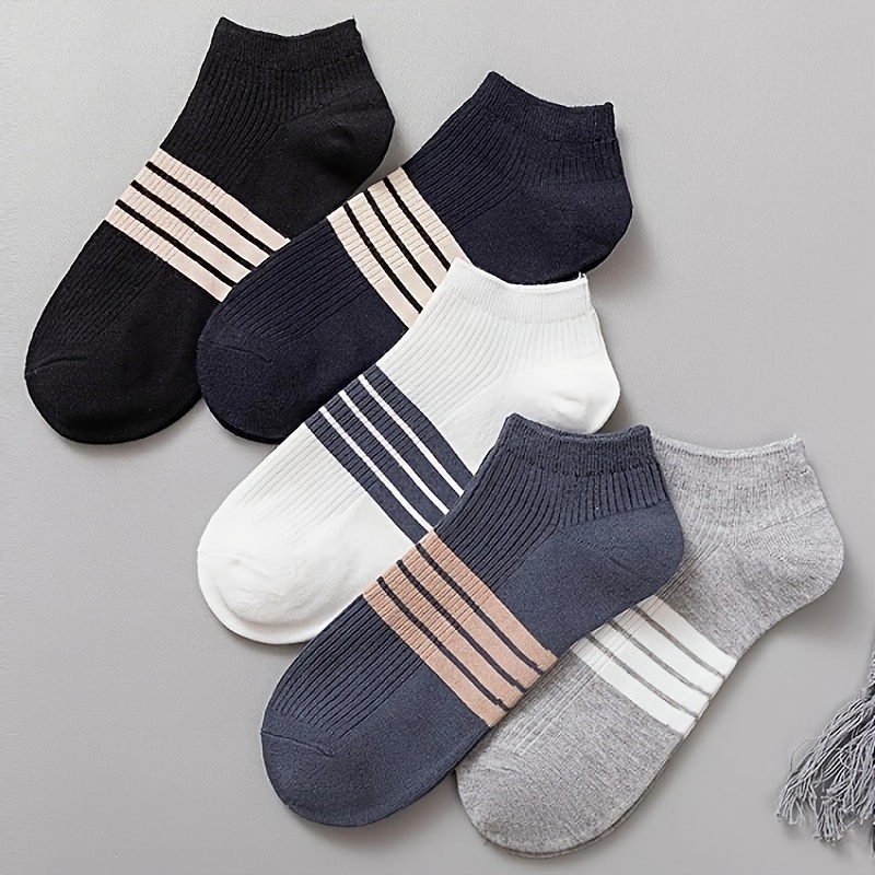 TEMU 10 Pairs Of Men's Trendy Simple Stripe Low Cut Ankle Socks, Anti Odor & Sweat Absorption Breathable Socks, For All Seasons Wearing