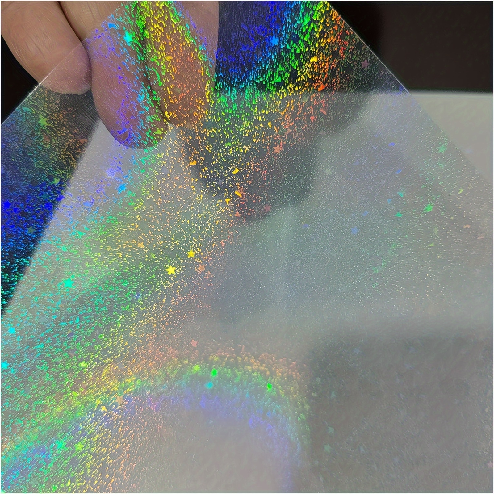 

50 Sheets Sand Stars Holographic Sticker Paper 2.9×4.1 Inch Glitter Clear Holographic Overlay Cold Laminating Film Self Adhesive Vinyl Sheets