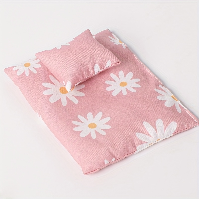 Image of 2pcs/set 1:12 Scale Mini Bedding Set With Duvet Cover, Pillowcases, And Sheet, Bedroom Decoration Display And Diy Holiday Gift For Christmas, Halloween, Thanksgiving Dollhouse Decor