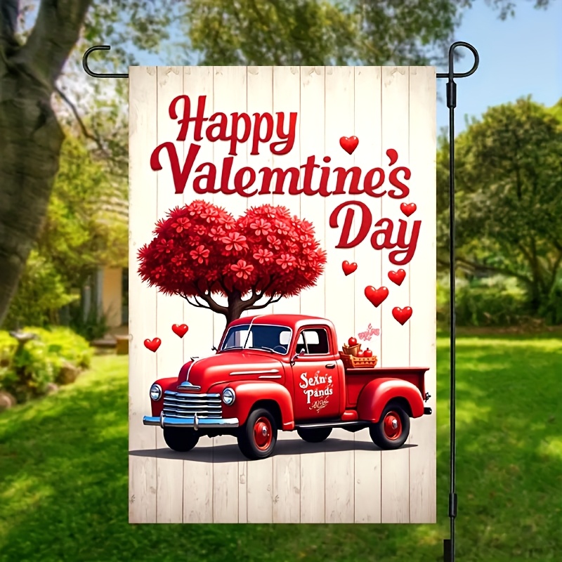 

1pc Happy Valentine's Day Garden Flag - Double-sided Polyester Fabric, Fade-resistant Design For Yard, Lawn, And Party Decorations, No Power Needed, Flagpole Not Included