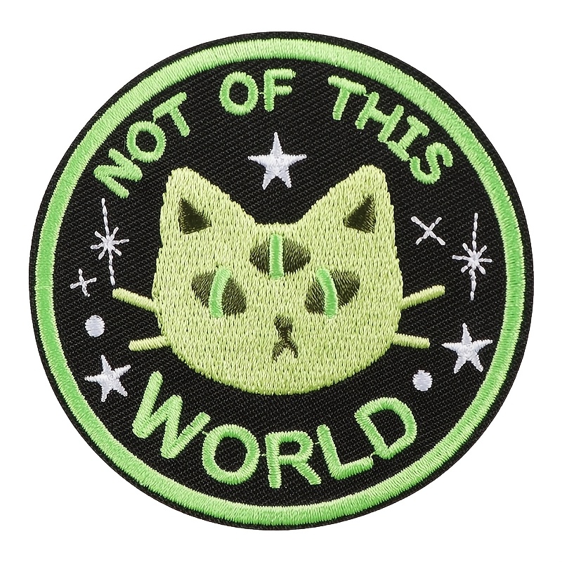 TEMU 1 pieza de bordado " mundo" Gato alienígena, parche de bordado, accesorio de decoración de ropa
