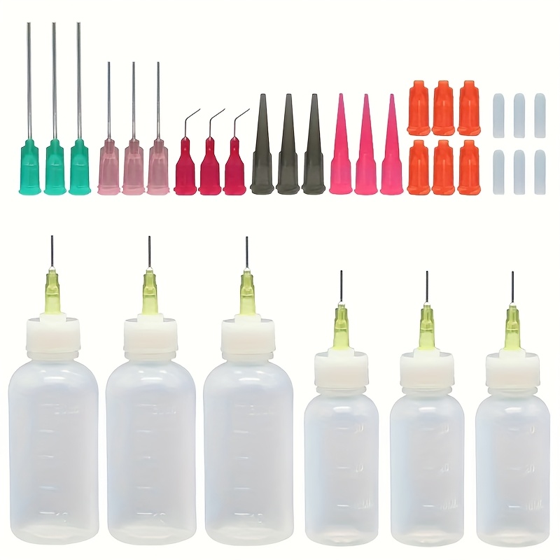 Image of 6pcs/1set 1.01oz 1.69oz Needle Tip Bottle Applicator, Needle Point Glue Bottle, Squeeze Bottle Tip, Suitable For Liquids, Glue Oil, Acrylic Paint, Laboratory Dispensing Needle Tip Bottle Set