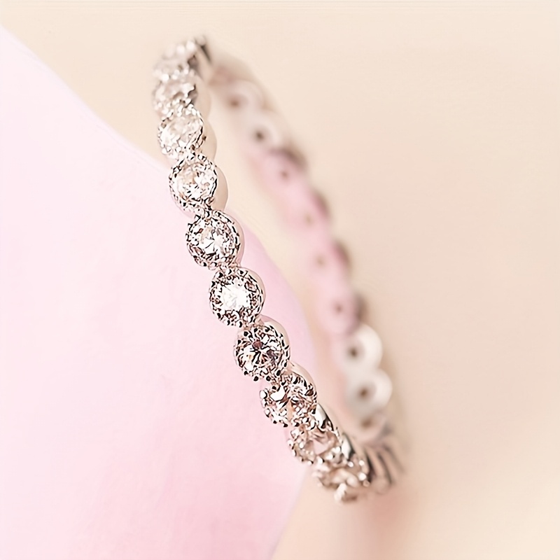 TEMU Elegant And Minimalist Style With Inlaid Zirconia Eternal Ring For Women's Vacation Parties, Fashionable Jewelry For Brides, Weddings, Exquisite