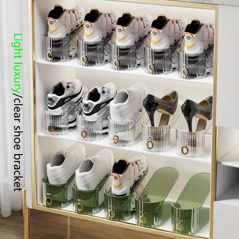 

10pc Shoes Storage Rack, Adjustable Double-layer Transparent Shoe Rack, Plastic Holder For Shoes Storage In Shoe Cabinet, Family Storage Rack.