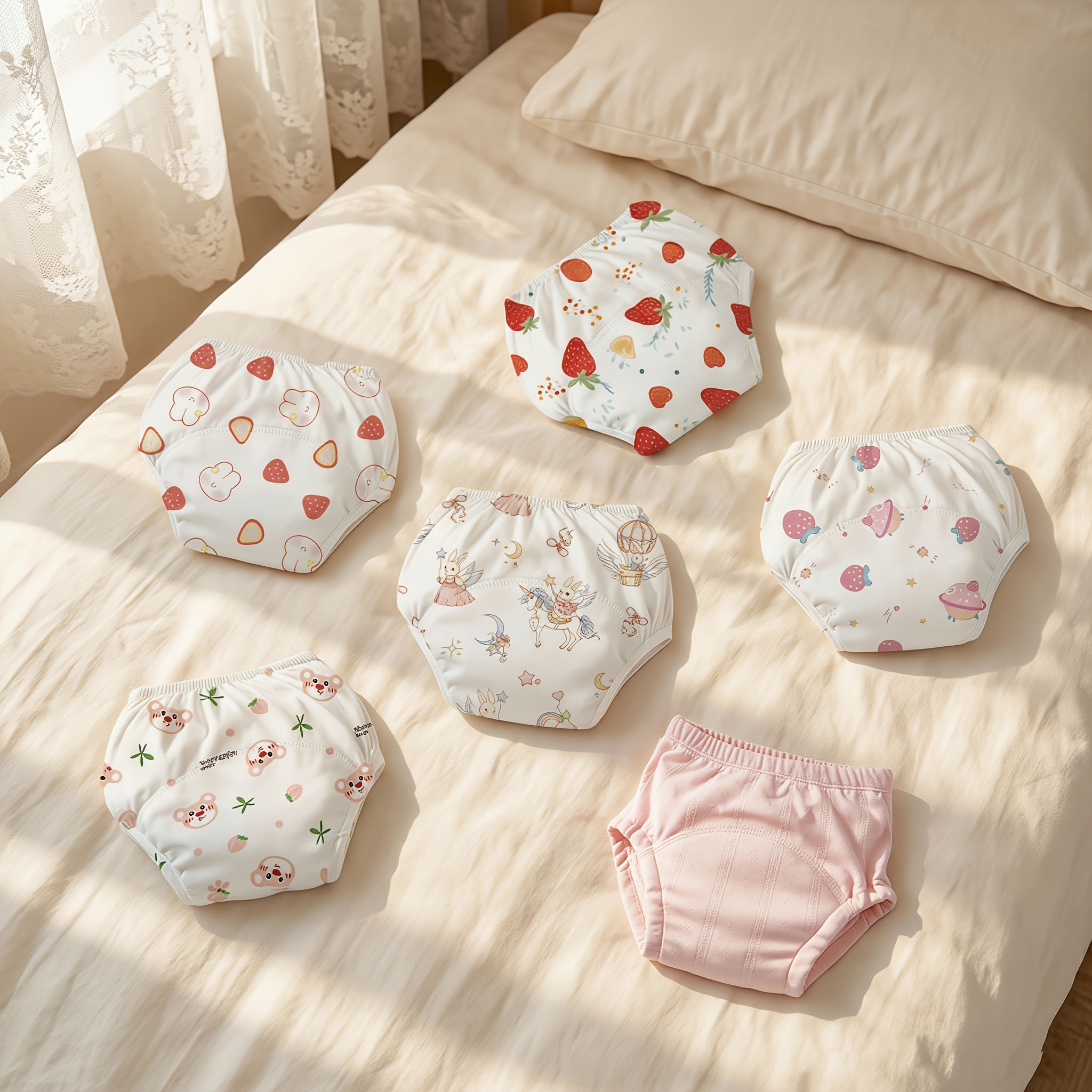 Image of 6pcs Baby Potty Training Pants, Training Baby's Potty , Overlocked Anti-leak Style, Cloth Diaper, Boys And Girls Training Pants, Breathable Fabric, Suitable For Genders, Washable And Reusable