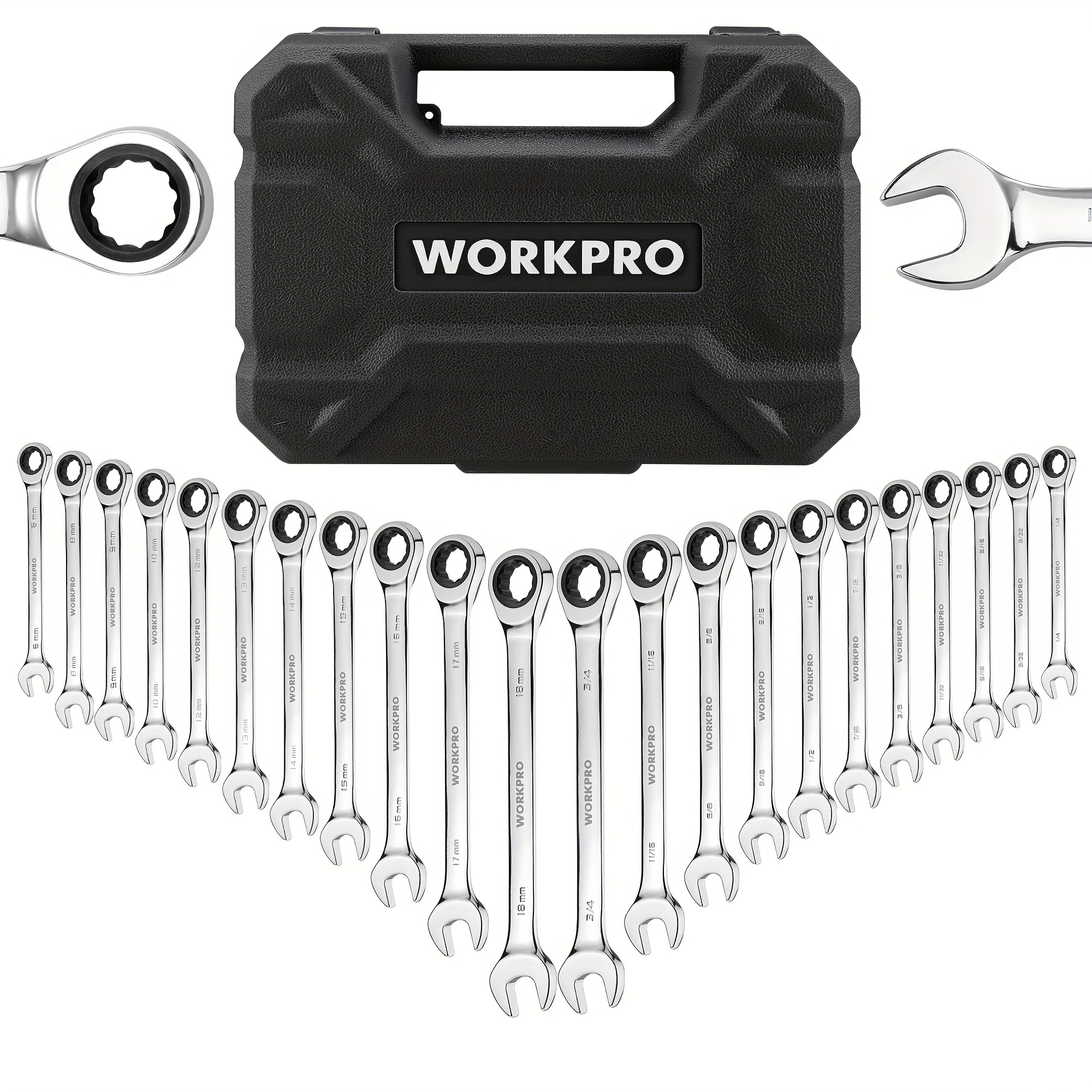 

Workpro 22- Ratcheting Combination Set, 72 , Wrenches Set Organizer Box, 6-18mm & Sae 1/4-3/4