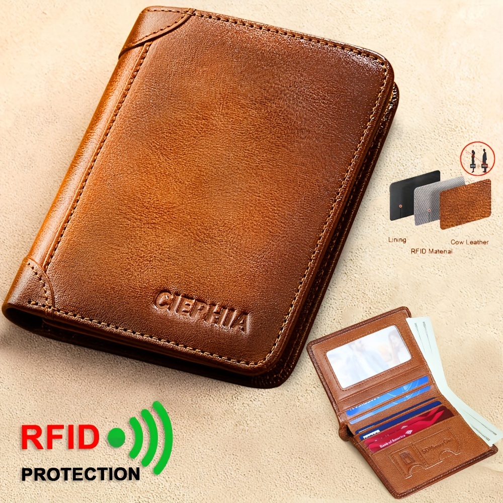 

Men's Genuine Leather Rfid Blocking Slim Retro Wallet - Top Layer Cowhide Bifold Card Holder & Cash Pocket